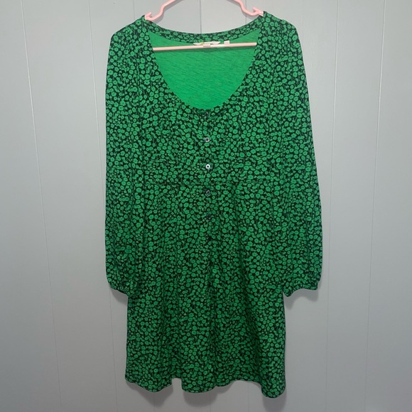 Boden Button Front Jersey Mini Floral Dress Green Bee Tulip Sprig Size 4R - Picture 4 of 10